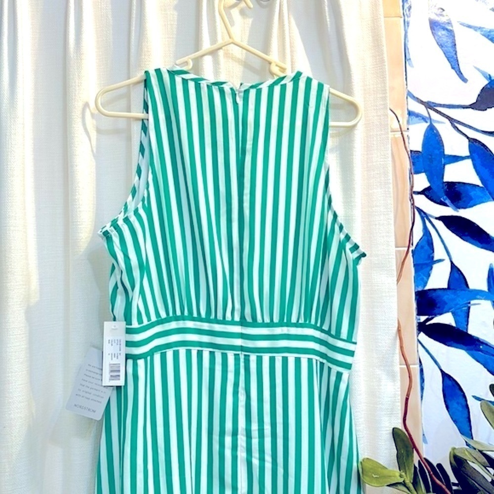NWT Women’s Tash + Sophie Anthropologie Green & White Striped Midi Dress Size 12 - Picture 13 of 16